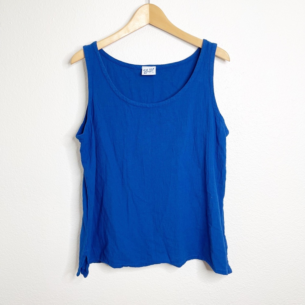 Oh My Gauze! Royal Blue Cotton Gauze Sleeveless Scoop Neck Tank Top